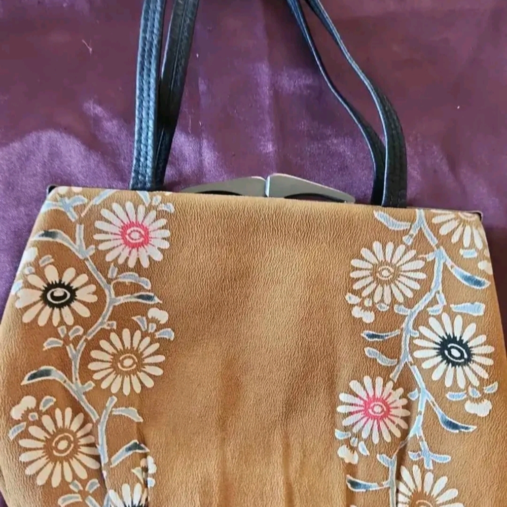Vintage 1940s-1950s Cloth Leather Gunmetal Shoulder Bag Purse